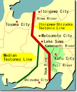 Tectonic lines at the Fuji river basin area