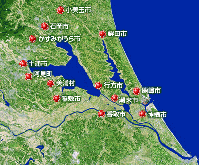 霞ヶ浦周辺の市町村位置図