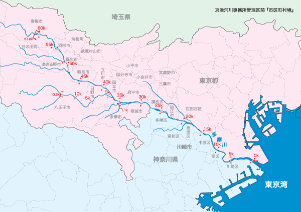 多摩川の管理区間マップ
