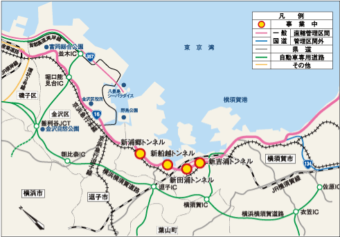 一般国道16号横須賀地区トンネル改修位置図