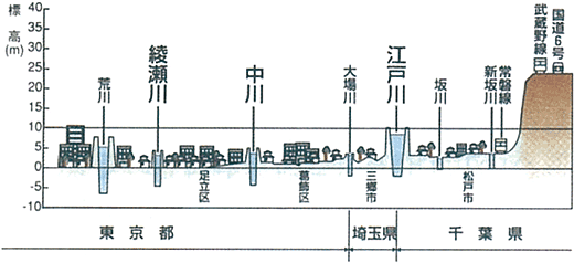 江戸川沿川地域の地形断面図