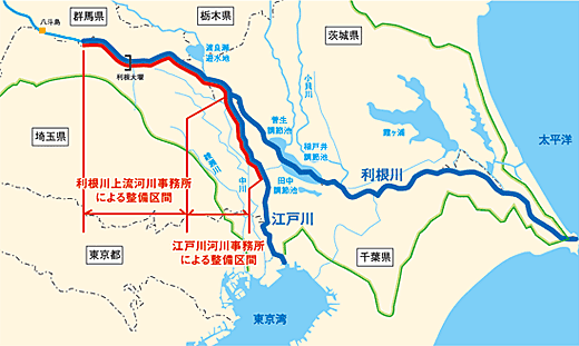 首都圏氾濫区域堤防強化対策範囲図