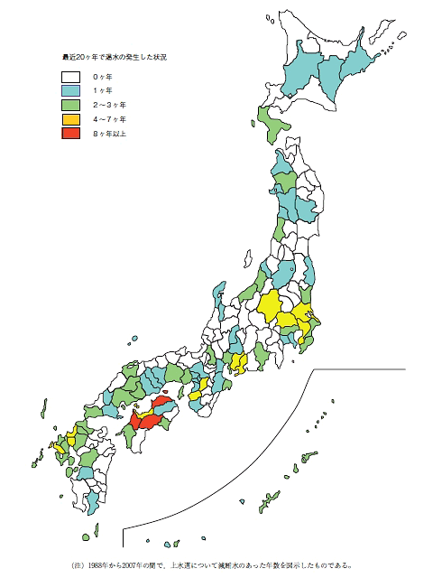 最近20ヶ年で渇水の発生した状況