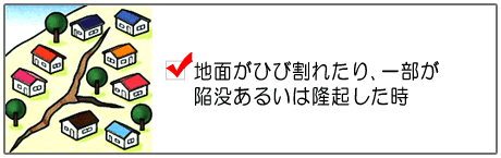 地面がひび割れたり、一部が陥没あるいは隆起した時