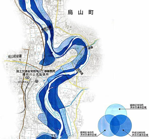 浸水実績図　那珂川・烏山町