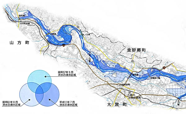 浸水実績図　久慈川・山方町