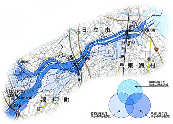 浸水実績図　久慈川・日立市