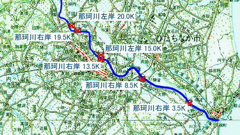 破堤した場合の洪水はん濫状況（那珂川下流）の地図