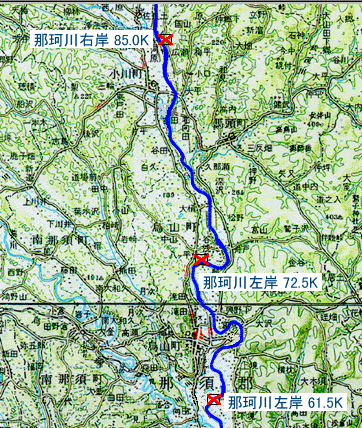 破堤した場合の洪水はん濫状況（那珂川上流）