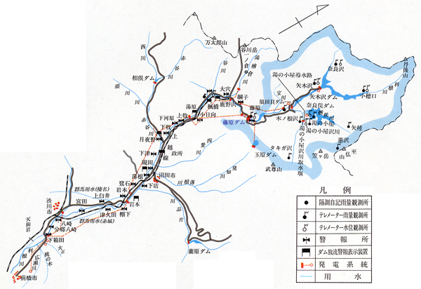 藤原ダムダム流域および管理施設位置図