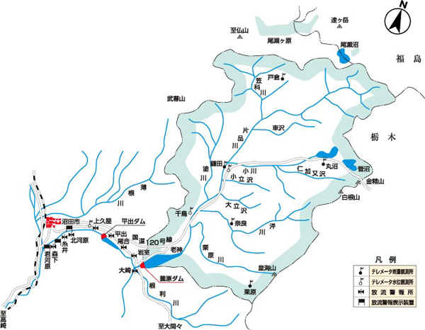薗原ダムダム流域および管理施設位置図