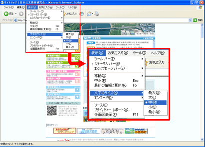 インターネットエクスプローラー6.0による文字サイズ変更例