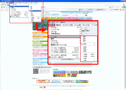 Operaによる表示サイズ変更例