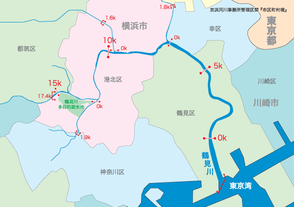 鶴見川の管理区間マップ