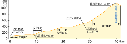 君ヶ代橋から長野県境までの縦断図