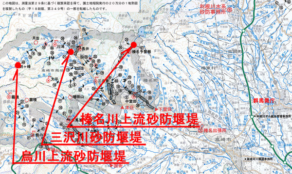 砂防堰堤の位置図