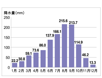 神流　月別平均降水量（1979～2000年）