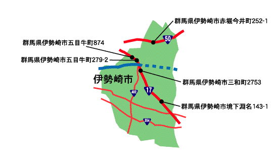 伊勢崎市の地図