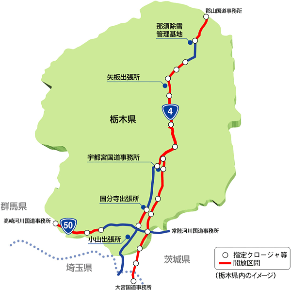 光ファイバーの民間開放を行う区間の地図