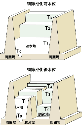 図III-14　渡良瀬遊水地水位比較横断図