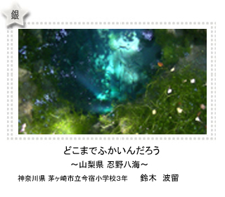 どこまでふかいんだろう　－山梨県 忍野八海－　神奈川県 茅ヶ崎市立今宿小学校3年　鈴木　波留