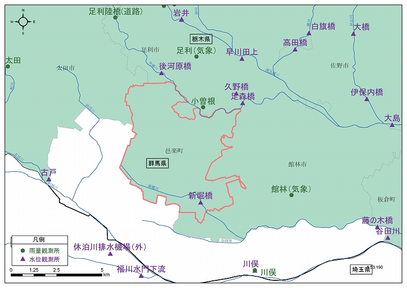 邑楽町・観測所案内図