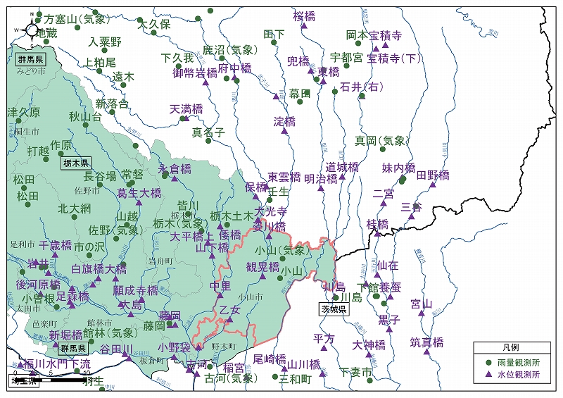 小山市の観測所案内図