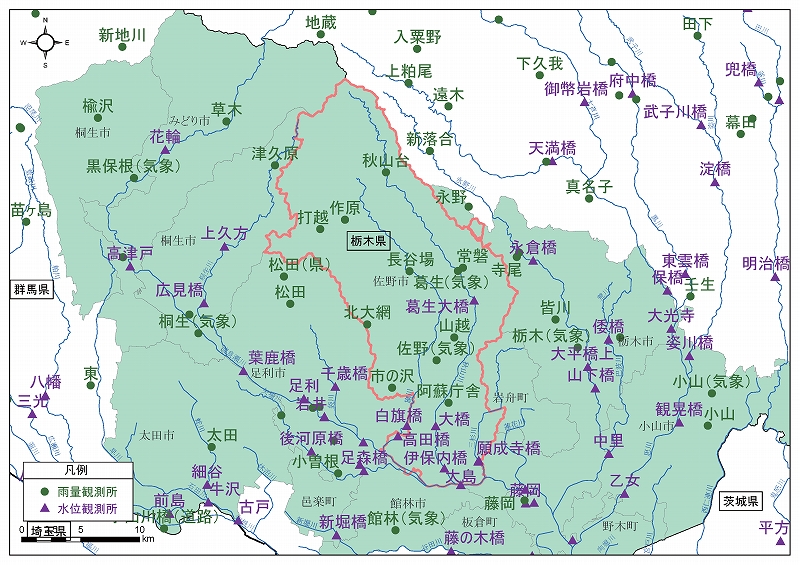 佐野市の観測所案内図