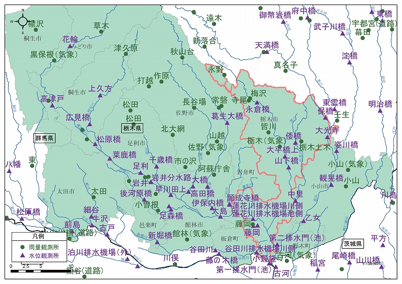 栃木市の観測所案内図