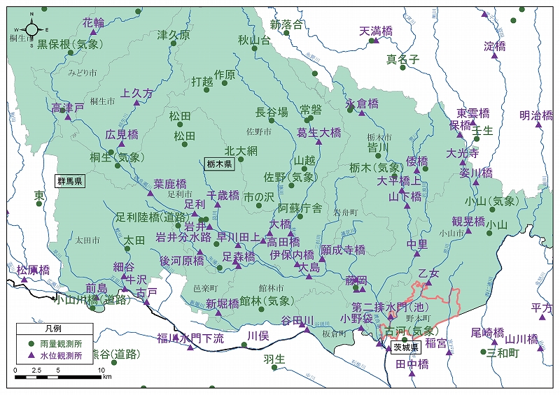 野木町の観測所案内図