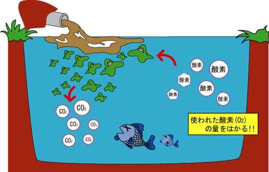 水の中の酸素とCO2のイラスト