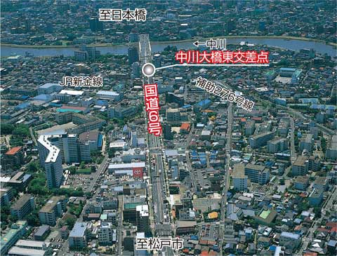 国道6号の新宿地区の航空写真