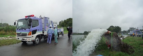 排水ポンプ車による排水作業の演習を行いました。