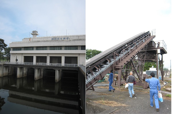 南畑排水機場の吸水口と除塵機です。ポンプにゴミが絡まらないように、吸水口の手前で除塵機によってゴミを取り除きます。