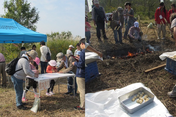 荒川太郎右衛門地区の草花を使用した押し花の「標本作り」や現地で焼いた「パン焼き」を行いました。