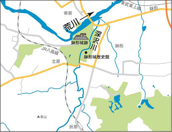 鉢形城跡周辺の地図