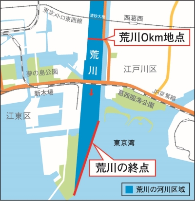 荒川0km地点の周辺地図