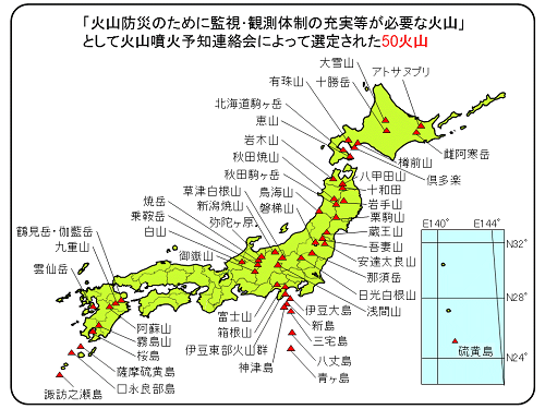 、「火山防災のために監視・観測体制の充実等の必要がある火山」として火山噴火予知連絡会によって選定された47火山