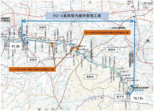 真岡出張所管内工事進捗状況図