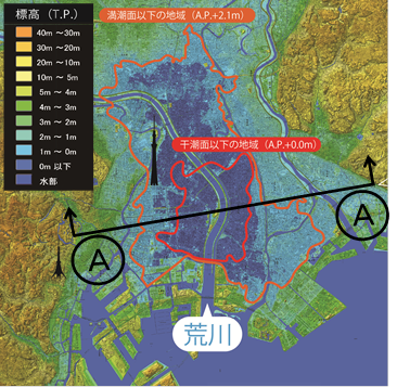 ゼロメートル地帯平面図