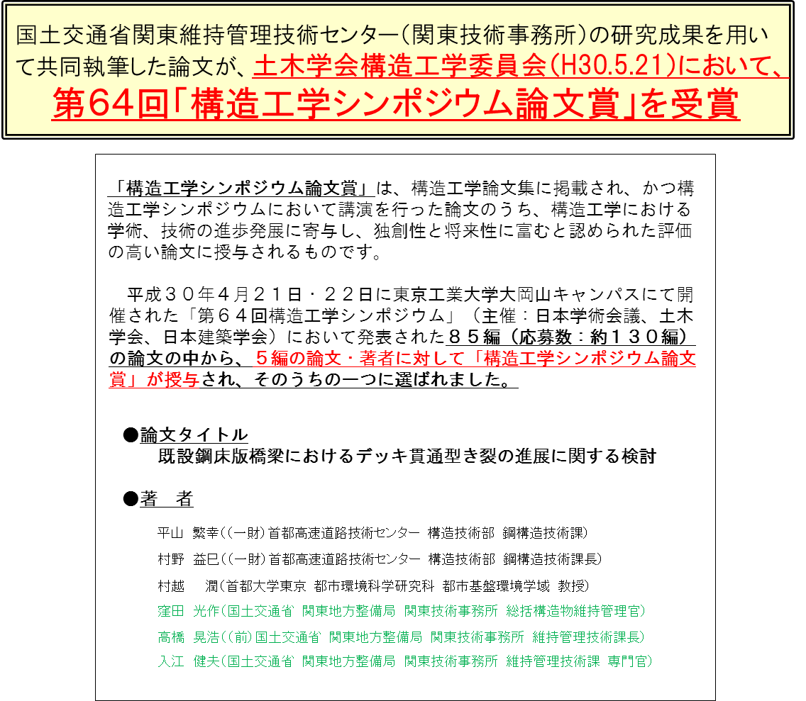 第６４回「構造工学シンポジウム論文賞」