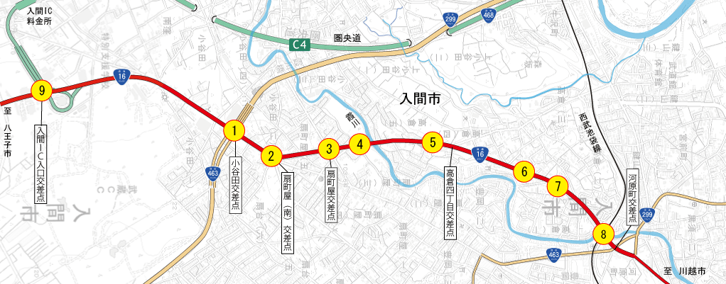 一般国道16号入間市高倉地区