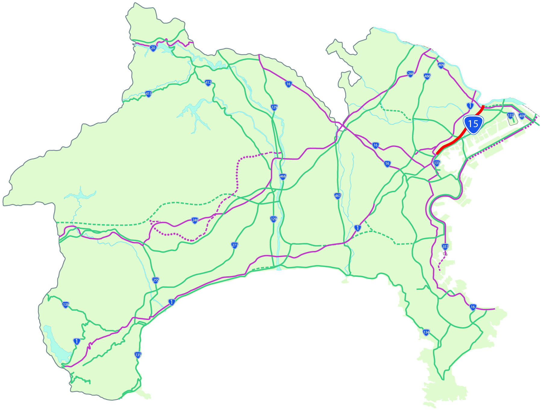 一般国道15号 神奈川県内位置図