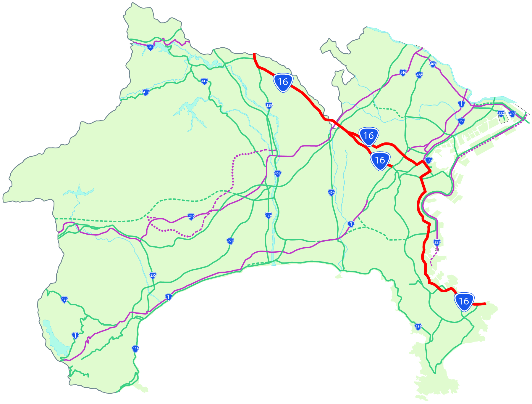 横浜国道事務所 国道16号位置図