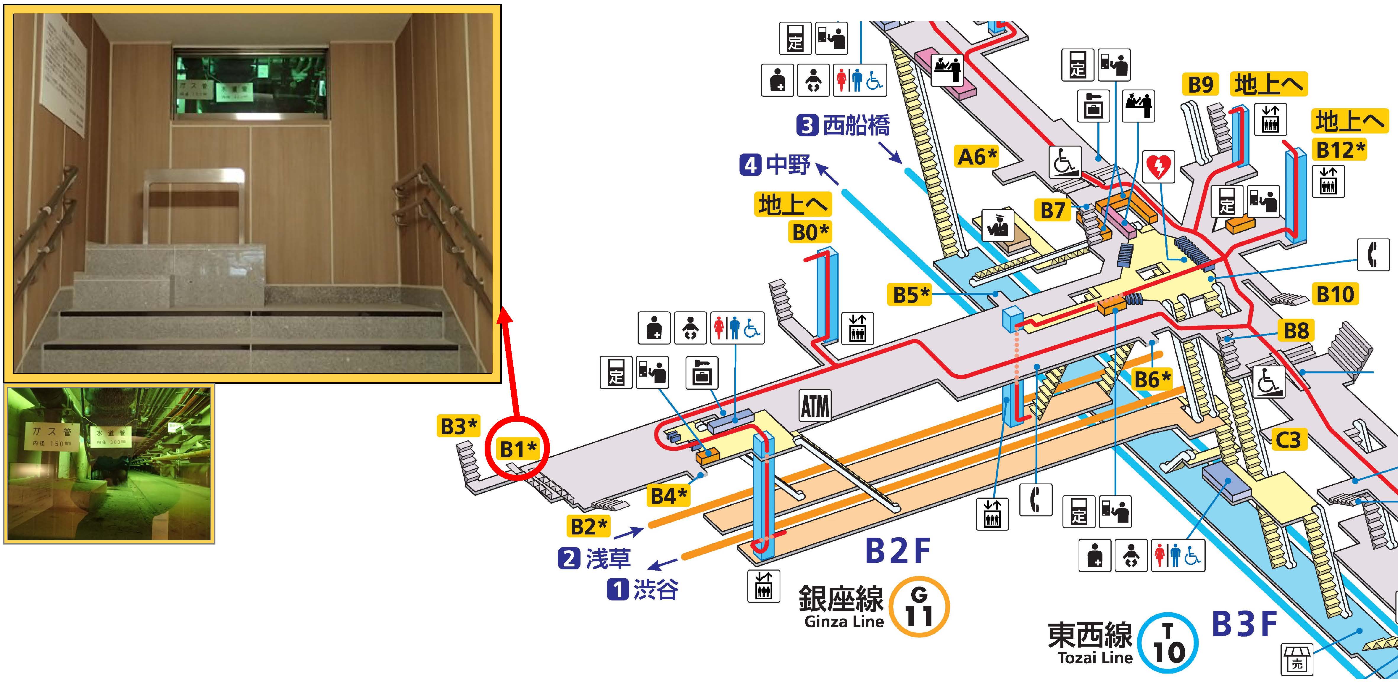 日本橋共同溝···地下鉄銀座線日本橋駅B1出口付近