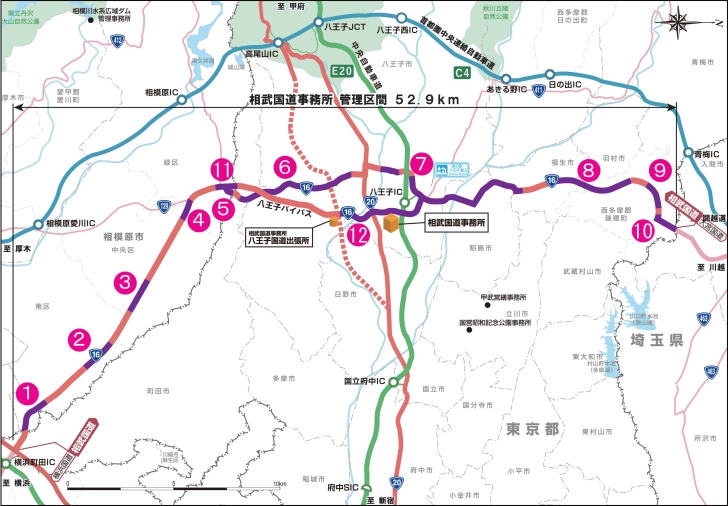 情報BOXの貸し出し区間(国道16号)