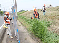 そろいの支度で除草作業