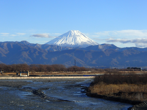 釜無川と信玄堤と富士