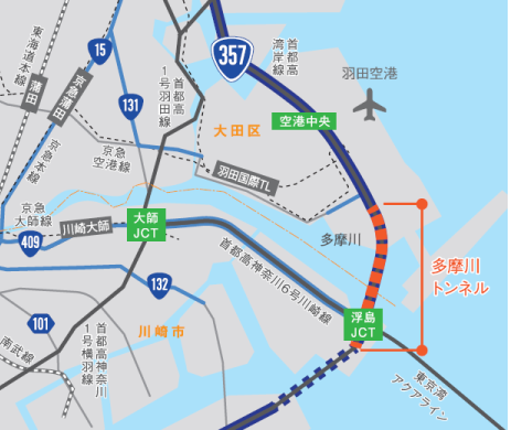 多摩川トンネル位置図