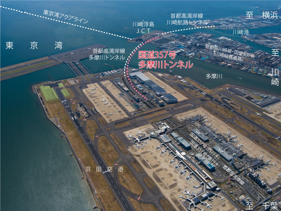 国道357号多摩川トンネル航空写真